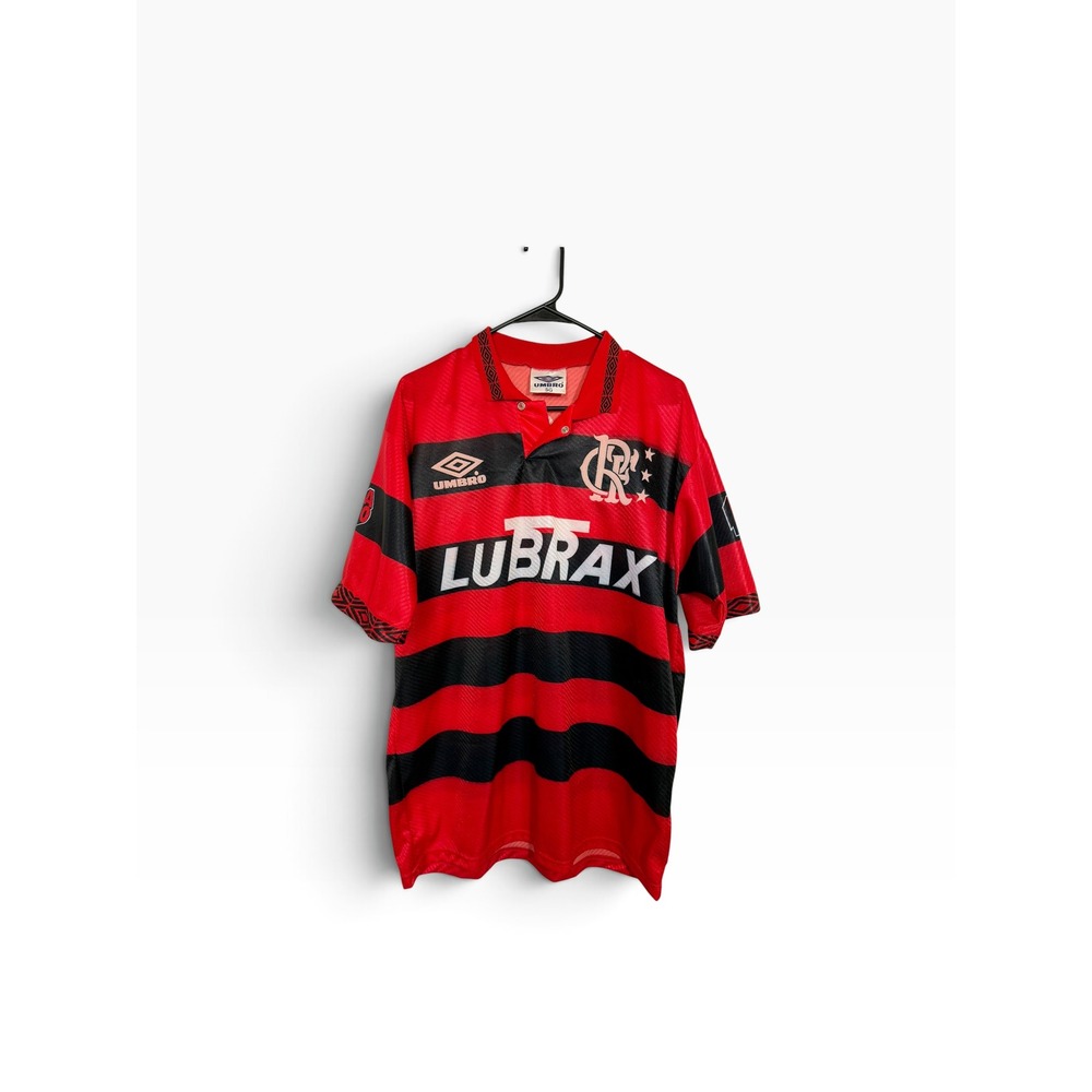 Vintage Umbro Flamengo Soccer Jersey Red Black Lubrax Petrobras #11 Size SG